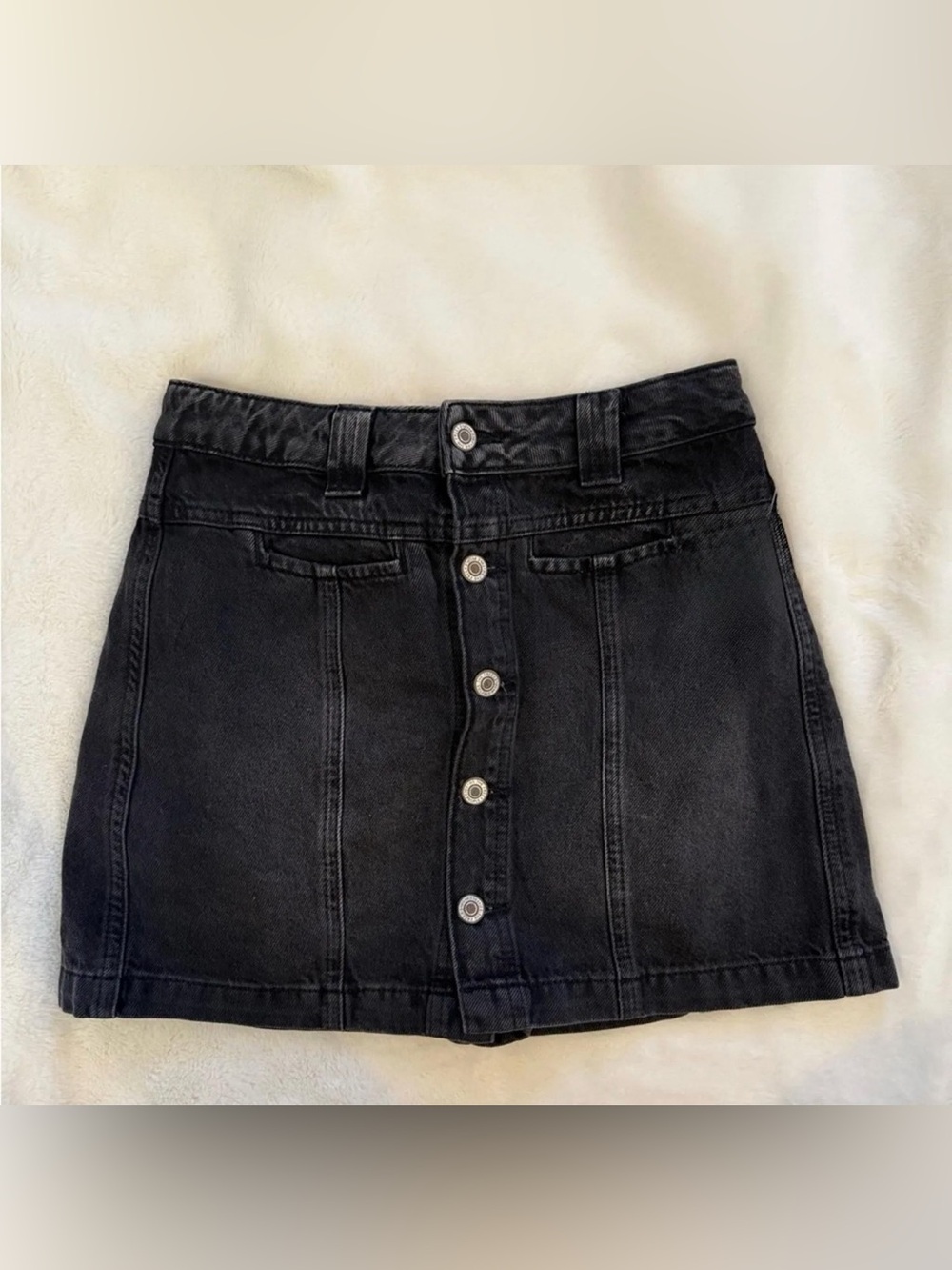 Free People - Faded Black Midnight Sun Mid Rise Denim Mini Skirt/Skort Size 25 - Picture 5 of 14